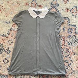Fervour Collared Gray Blouse Short Sleeve